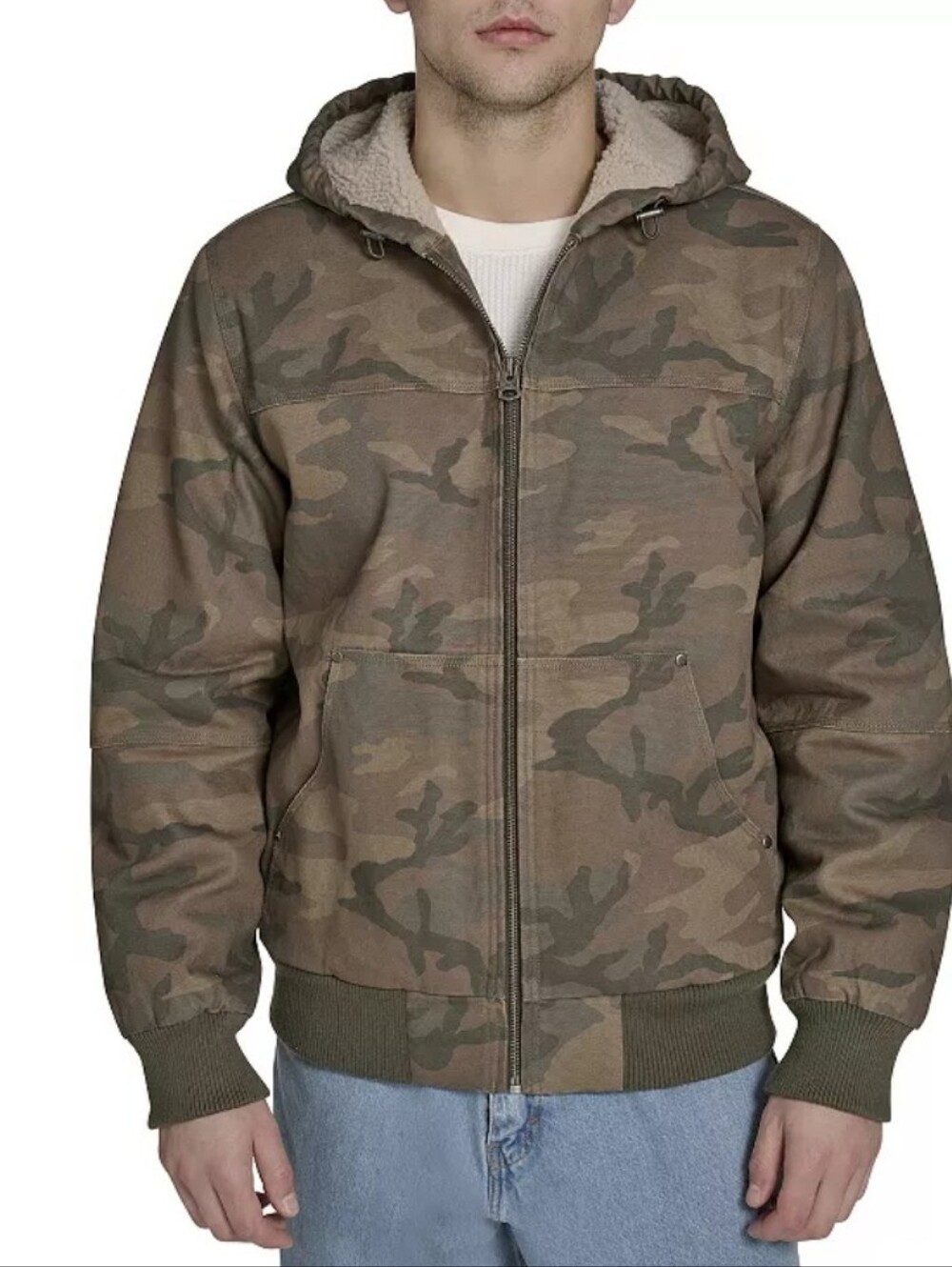 Levi's Canvas Workwear Sherpa-Lined Hooded Bomber Jacket Size L